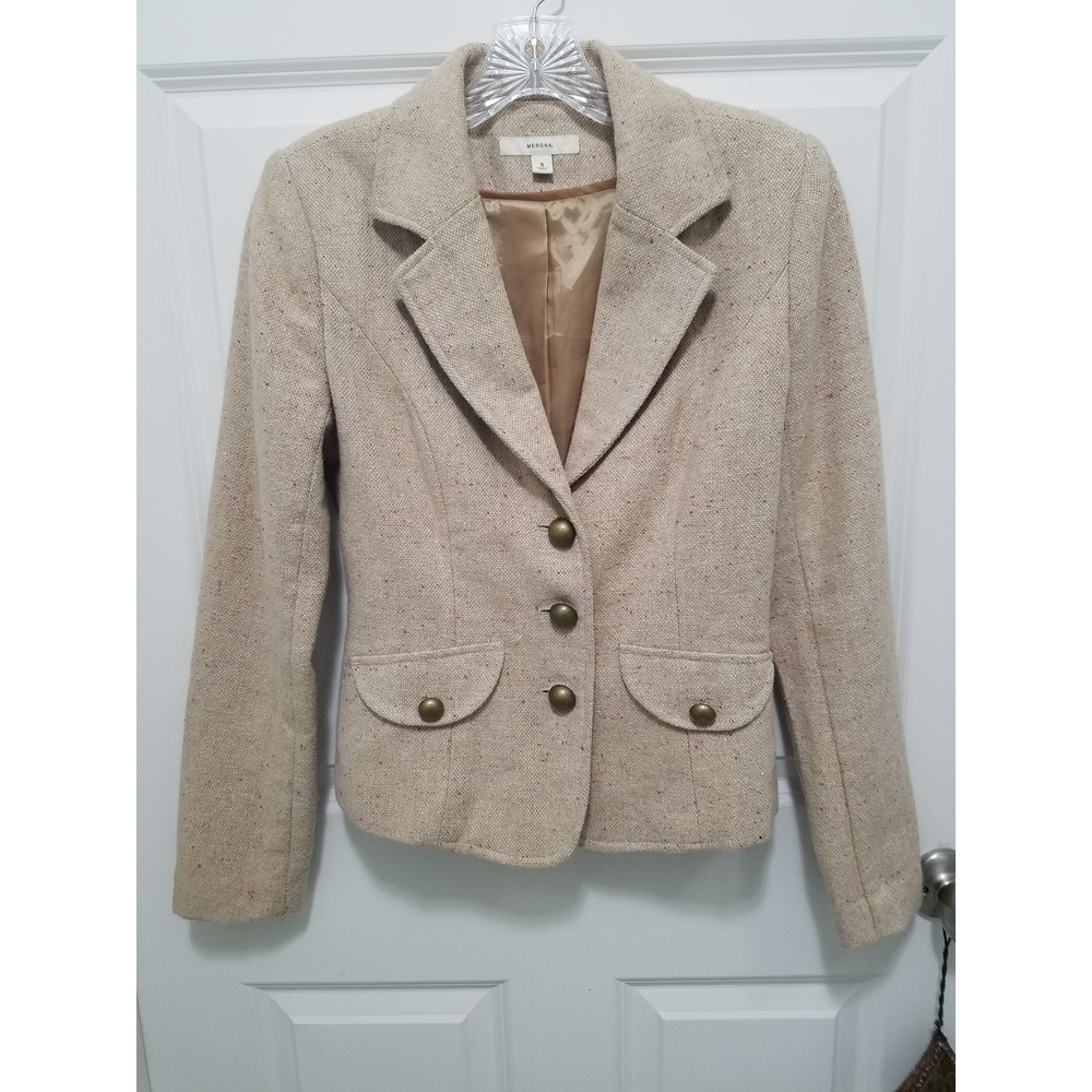 Merona Sz S Beige Heather Single Breasted Lined Women Blazer NWOT